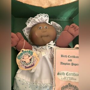 Vintage Cabbage Patch Kids Preemie Doll - Brown and White with box and papers